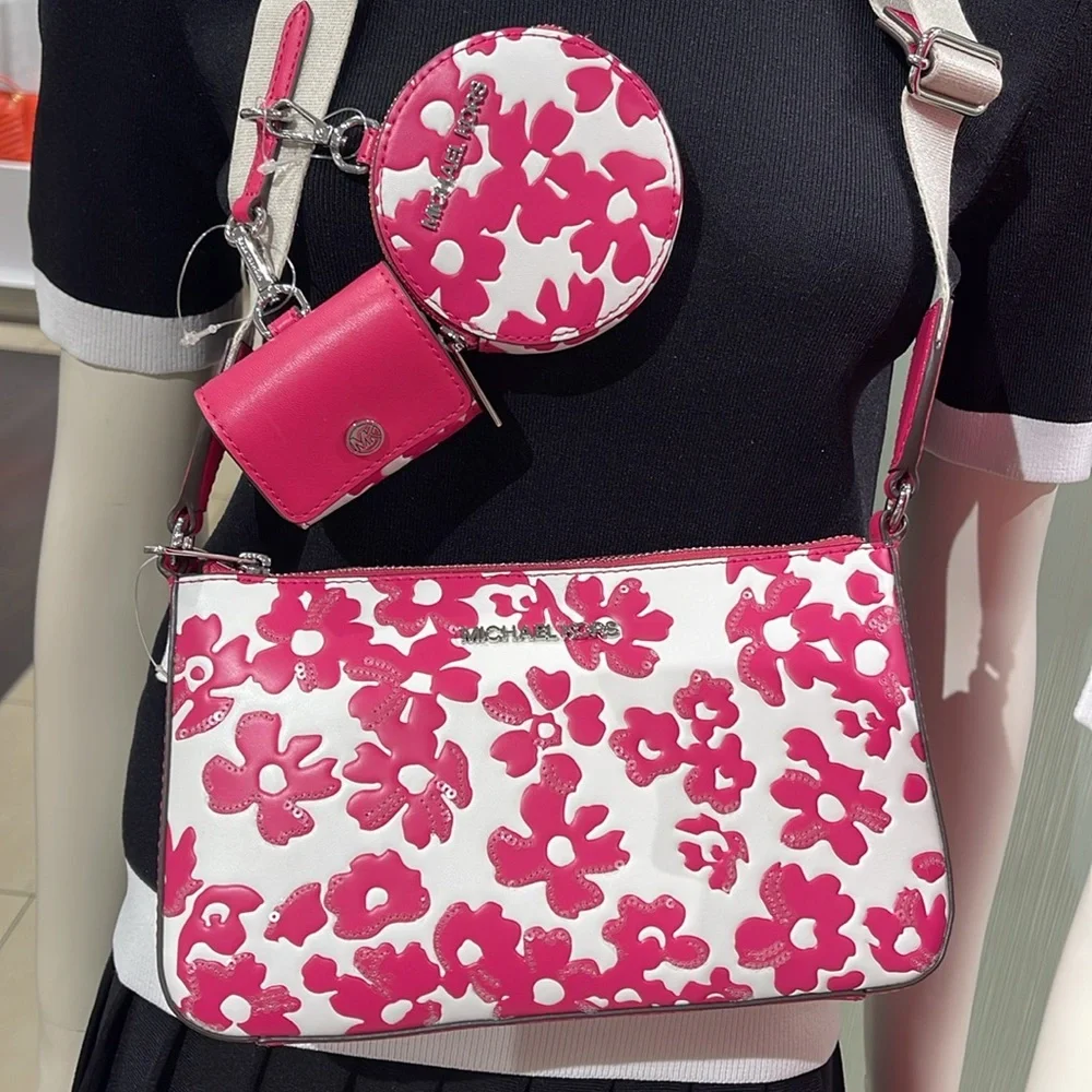 Michael Kors Jet Set Sm Sequined Floral Print Crossbody Case for Apple Airpods